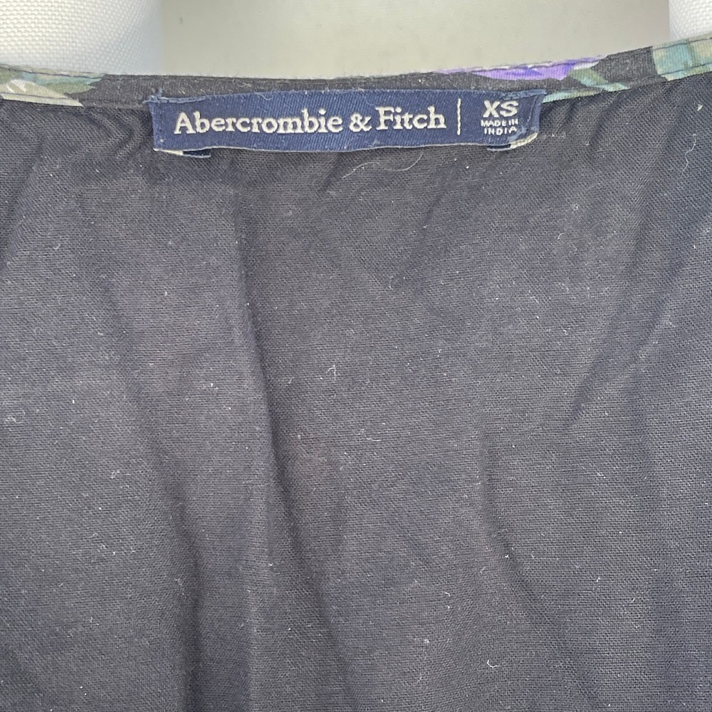 Abercrombie & Fitch Black Floral Wrap Mini Dress Purple Yellow Flowers XS - Picture 5 of 6